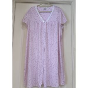 VTG Character Nightgown Housecoat Sz 2X Pink Floral Lace Trim S/S Prairie Cottag